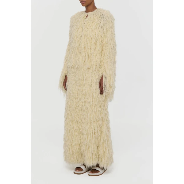 Amina Fringe Knit Jacket in Off White Silk Cashmere