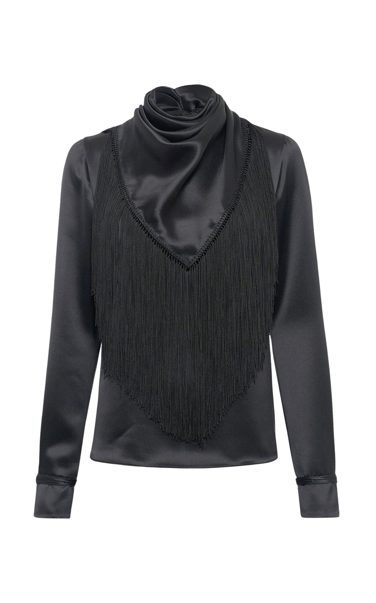 Gabriela Hearst Anderson Fringe Scarf Top in Black Silk Satin