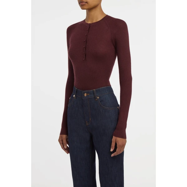 Anges Knit Henley in Bordeaux Cashmere Silk with Hemp