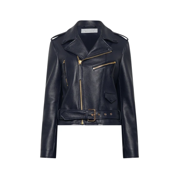 Gabriela Hearst Anton Moon Biker Jacket in Dark Navy Textured Leather