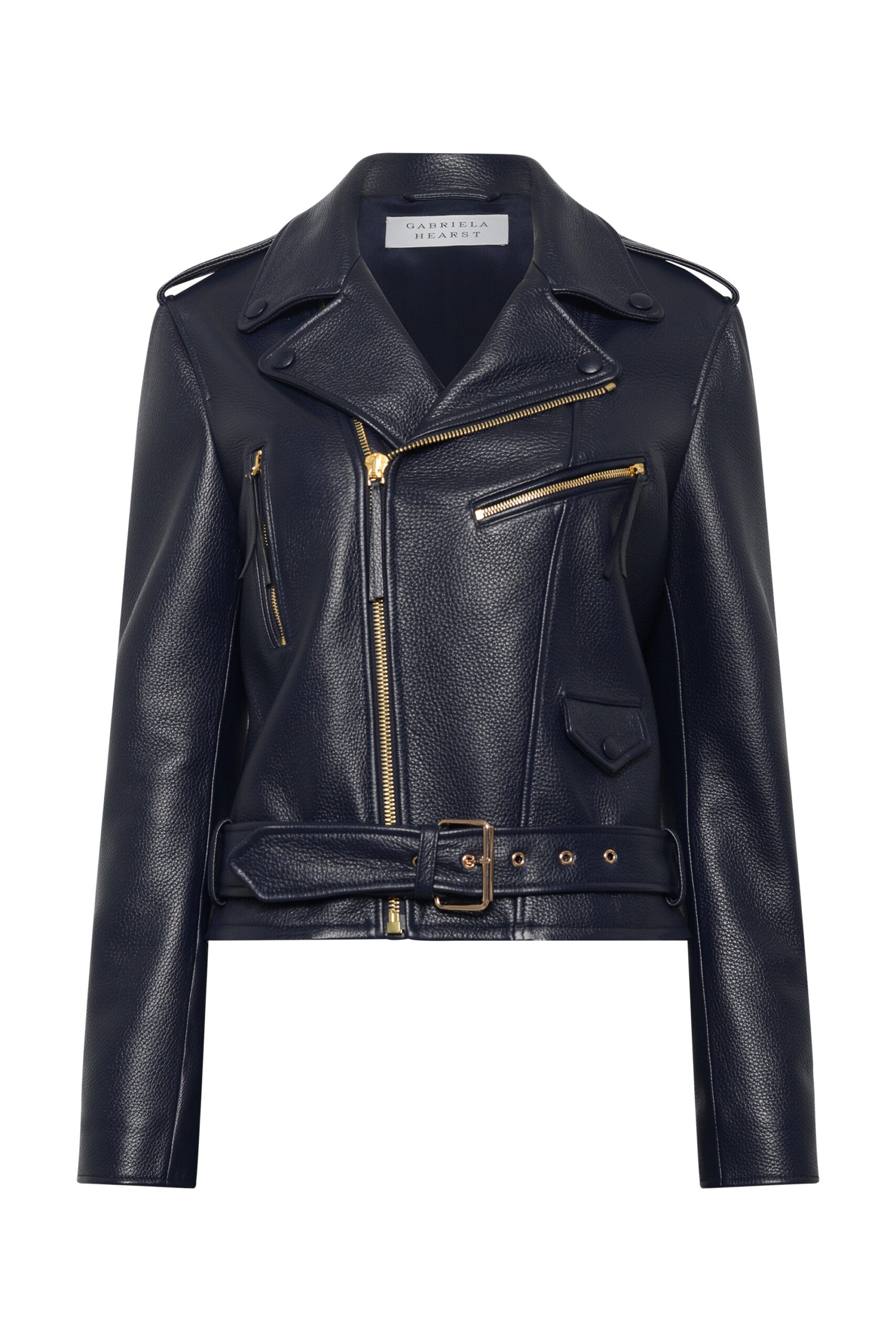 Gabriela Hearst Anton Moon Biker Jacket in Dark Navy Textured Leather Gabriela Hearst