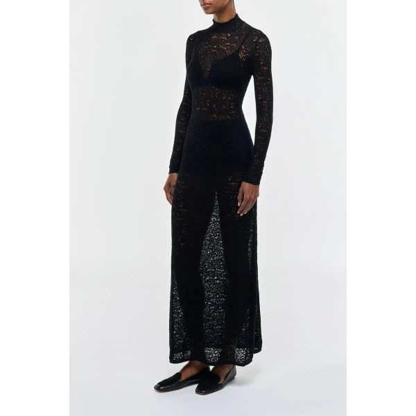 Anya Knit Maxi Dress in Black Merino Wool Cashmere