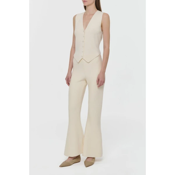 Ayala Flare Cropped Knit Pant in Off White Merino Wool Cashmere