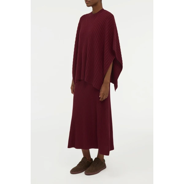 Baron Knit Cropped Poncho in Bordeaux Merino Wool Cashmere