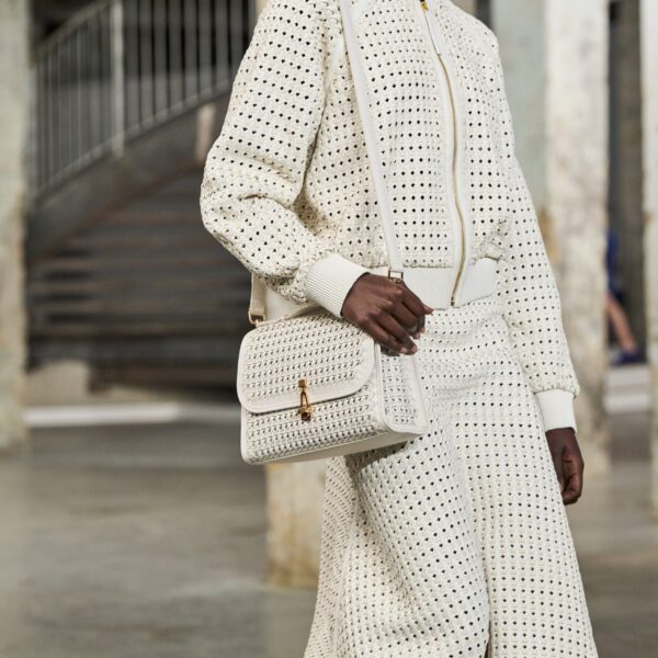 Bennie Midi Skirt in White Woven Leather