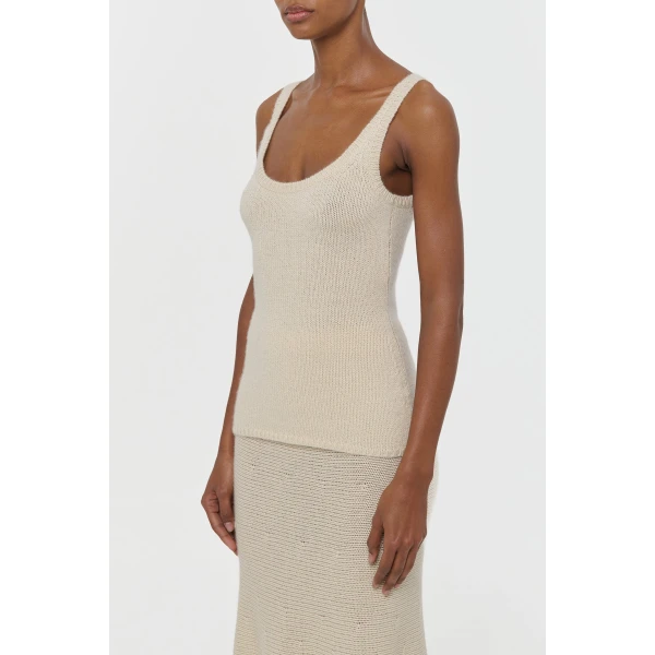Brigid Knit Tank Top in Off White Cashmere