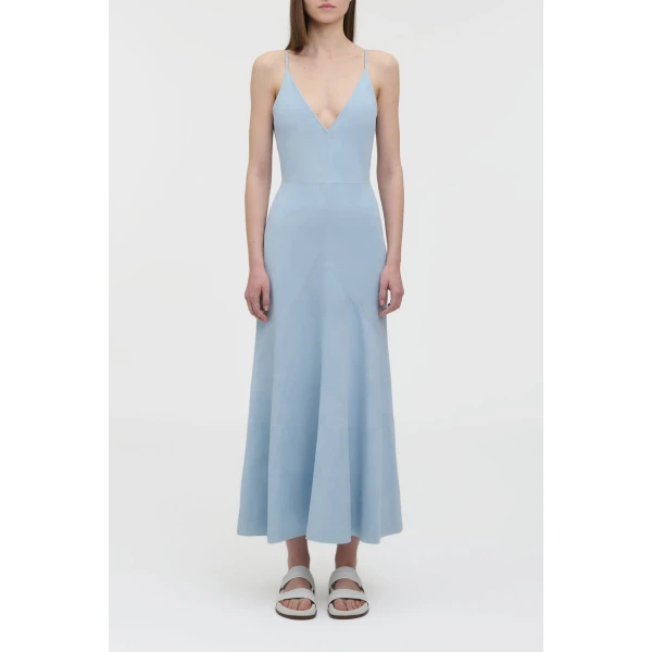 Brigita Slip Maxi Dress in Light Blue Suede