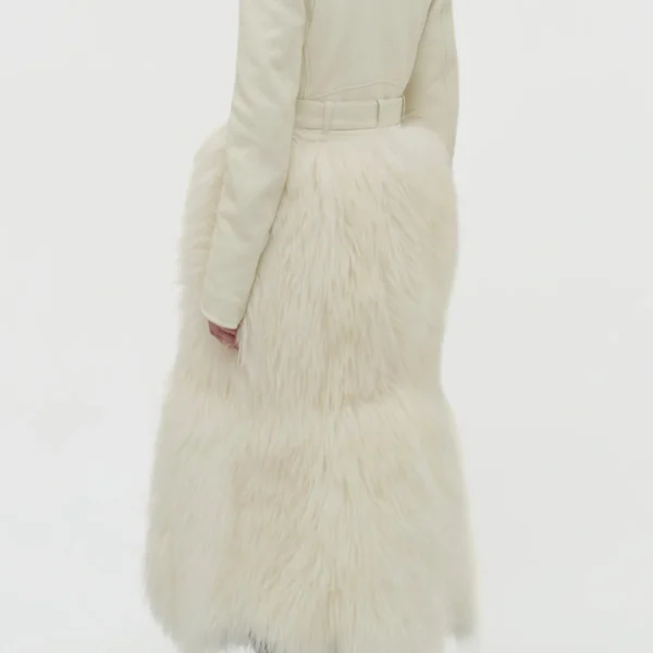 Brymwylf Convertible Coat in White Textured Leather & Cashmere Shearling