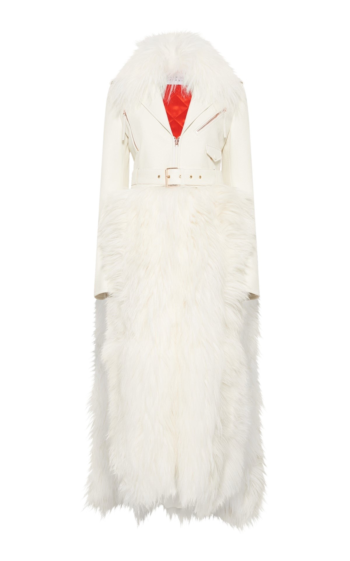 Gabriela Hearst Brymwylf Convertible Coat in White Textured Leather & Cashmere Shearling