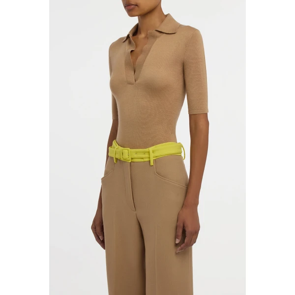 Caius Knit Short Sleeve Polo in Camel Cashmere Silk