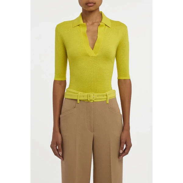 Caius Knit Short Sleeve Polo in Citrine Cashmere Silk