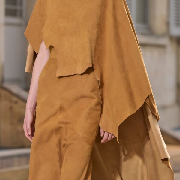 Calian Raw Cut Cape In Cashew Suede