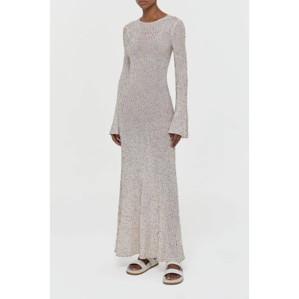 Chandra Knit Maxi Dress in Ivory Multi Beaded Cashmere Silk
