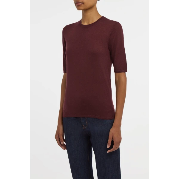 Chryse Knit T-Shirt in Bordeaux Cashmere Silk with Hemp