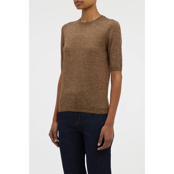 Chryse Knit T-Shirt in Chestnut Cashmere Silk with Hemp