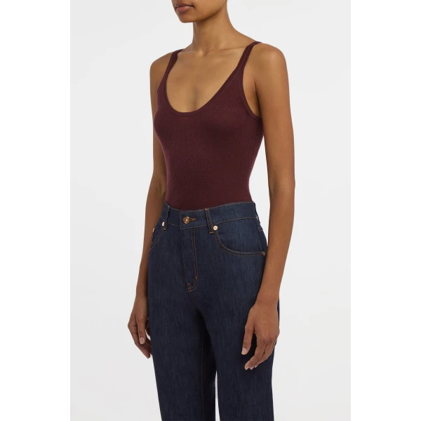 Cinxia Knit Tank Top in Bordeaux Cashmere Silk with Hemp