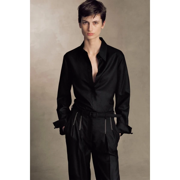 Gabriela Hearst Cruz Shirt in Black & Camel Cashmere, view 2