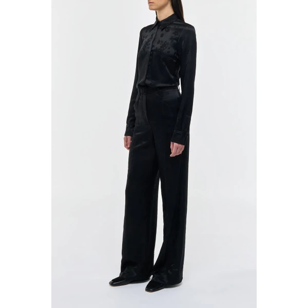 Cruz Shirt in Black Embroidered Silk