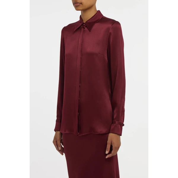 Cruz Shirt in Bordeaux Silk Satin