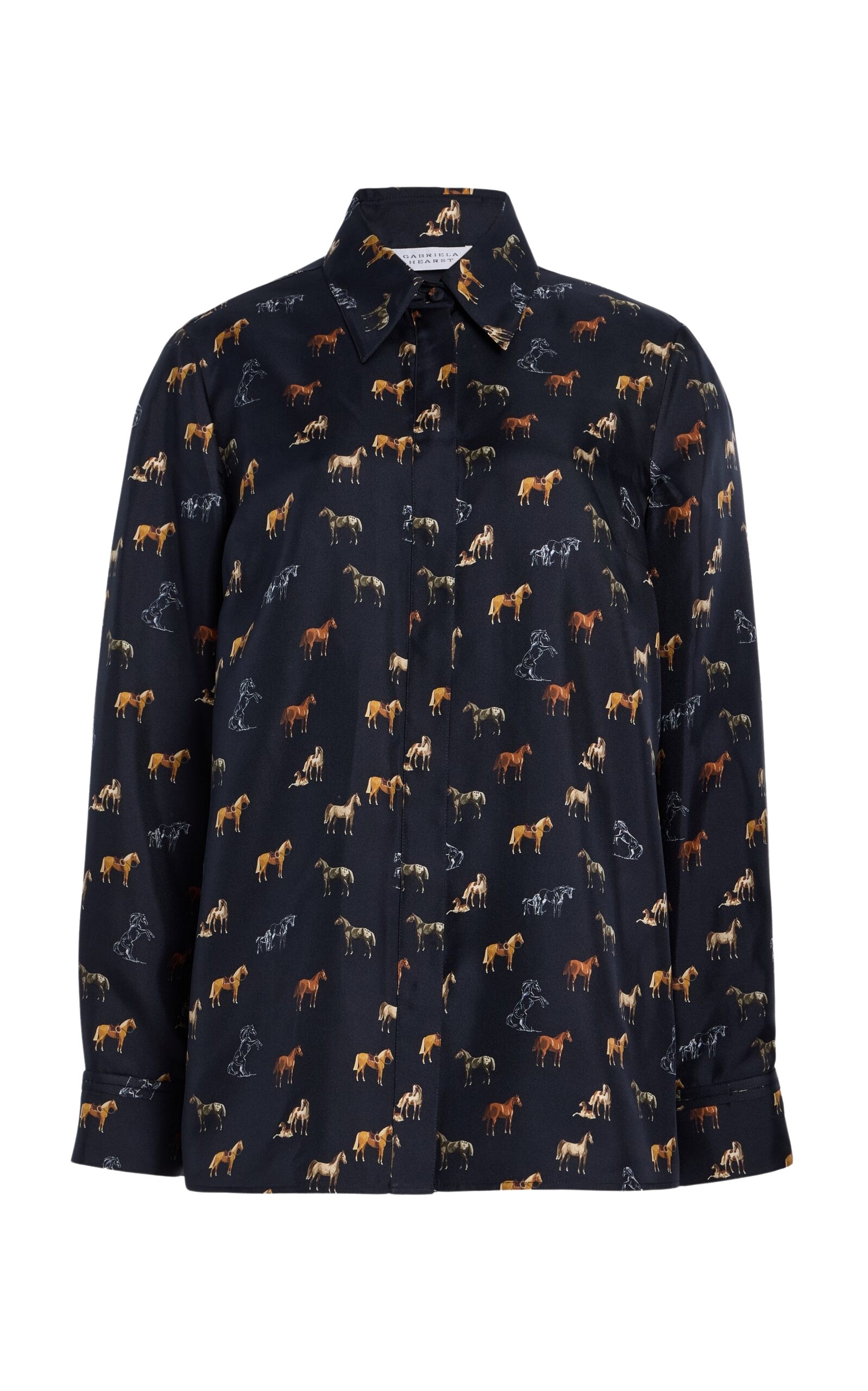 Gabriela Hearst Cruz Shirt in Dark Navy Multi Printed Silk Twill