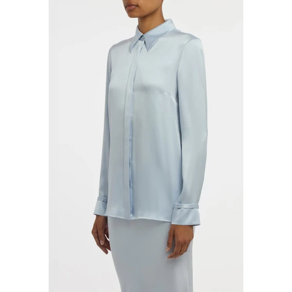 Cruz Shirt in Light Blue Silk Satin