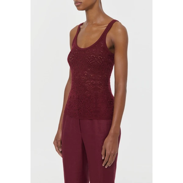 Cyrinne Lace Knit Tank Top in Bordeaux Merino Wool
