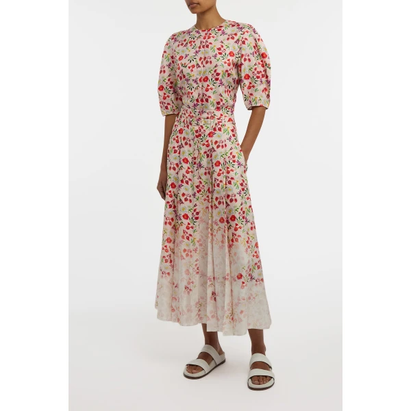 Dugald Pleated Midi Skirt in Uruguayan Flowers Printed Silk