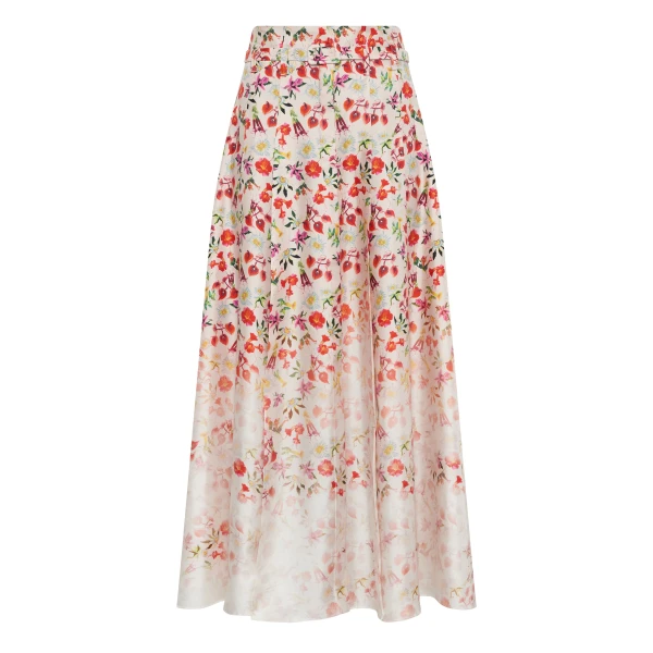 Gabriela Hearst Dugald Pleated Midi Skirt in Uruguayan Flowers Printed Silk