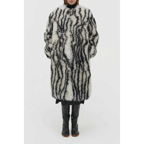 Ebel Coat in Ivory & Black Cashmere Shearling