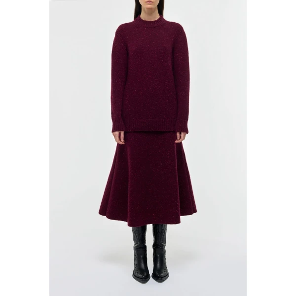 Eden Knit Midi Skirt in Bordeaux Speckled Aran Cashmere