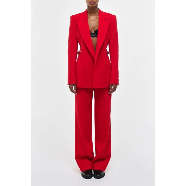 Epona Chain Blazer in Scarlet Red Virgin Wool Crepe