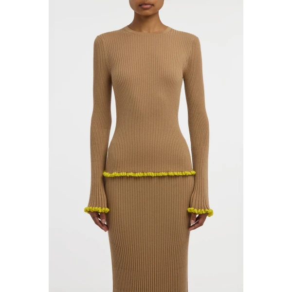 Erya Knit Crewneck Sweater in Camel Cashmere Silk