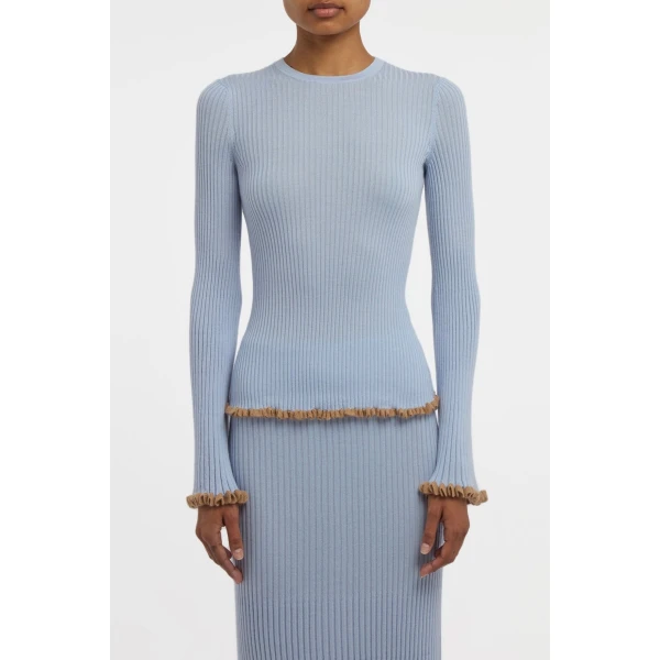 Erya Knit Crewneck Sweater in Halogen Blue Cashmere Silk