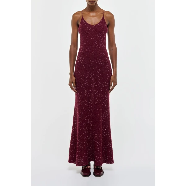 Florian Knit Maxi Slip Dress in Bordeaux Beaded Cashmere Silk