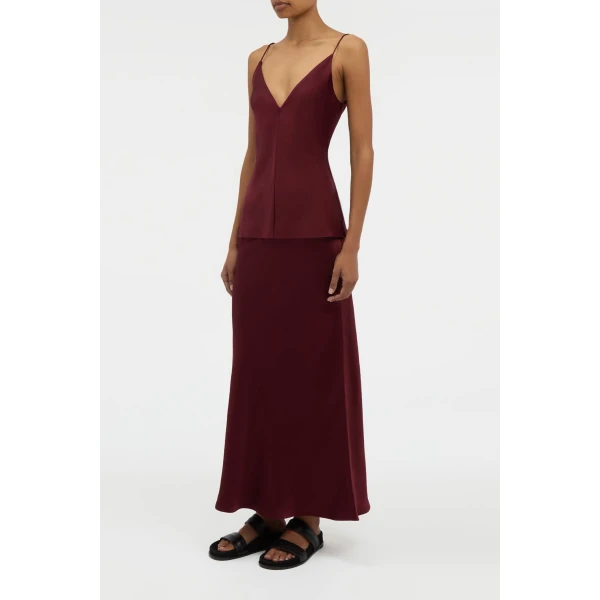 Frei Maxi Skirt in Bordeaux Silk Satin