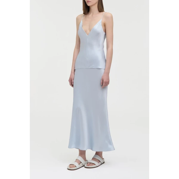 Frei Maxi Skirt in Light Blue Silk Satin