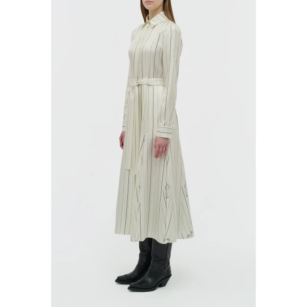 Galway Shirtdress in Ivory Multi Pinstripe Silk Twill