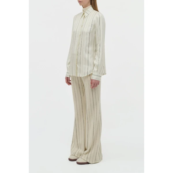 Henri Blouse in Ivory Multi Pinstripe Silk Twill