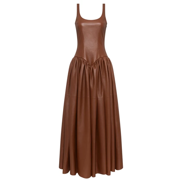 Gabriela Hearst Isai Maxi Dress In Cognac Nappa Leather