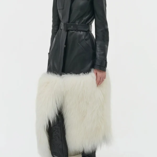 Isak Trench Coat in Black Soft Leather & Ivory Cashmere Shearling