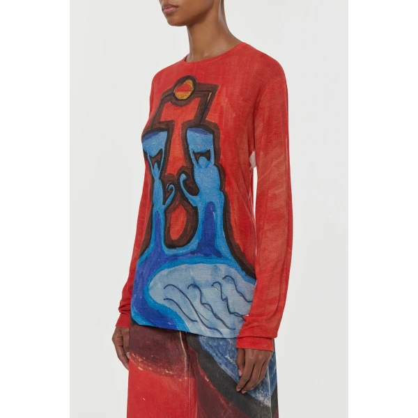 Isaro Long Sleeve T-shirt in Air Multi Printed Cashmere Jersey