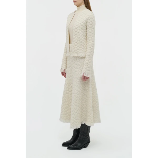 Johannes Fringe Knit Cardigan in Ivory Cashmere