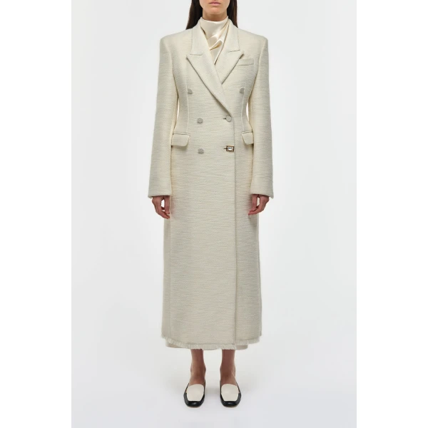 Julien Coat in Ivory Recycled Wool Silk Cashmere