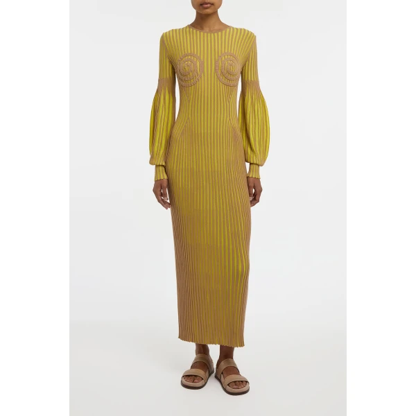 Karina Knit Maxi Dress in Citrine & Camel Merino Wool