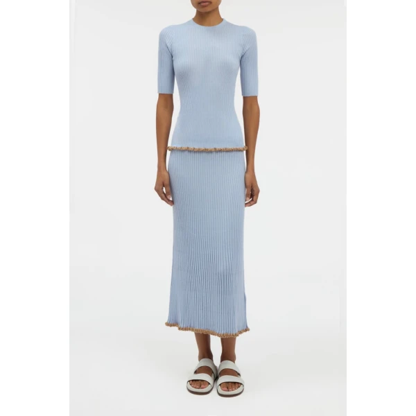 Kavya Knit Skirt in Halogen Blue Cashmere Silk