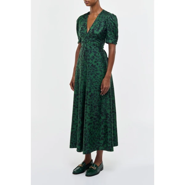 Larkin Maxi Dress in English Green Printed Silk Twill