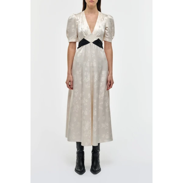 Larkin Maxi Dress in Ivory & Black Embroidered Silk