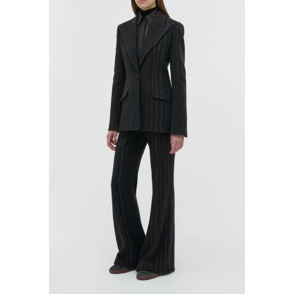 Leiva Blazer in Charcoal Multi Pinstripe Wool Cashmere