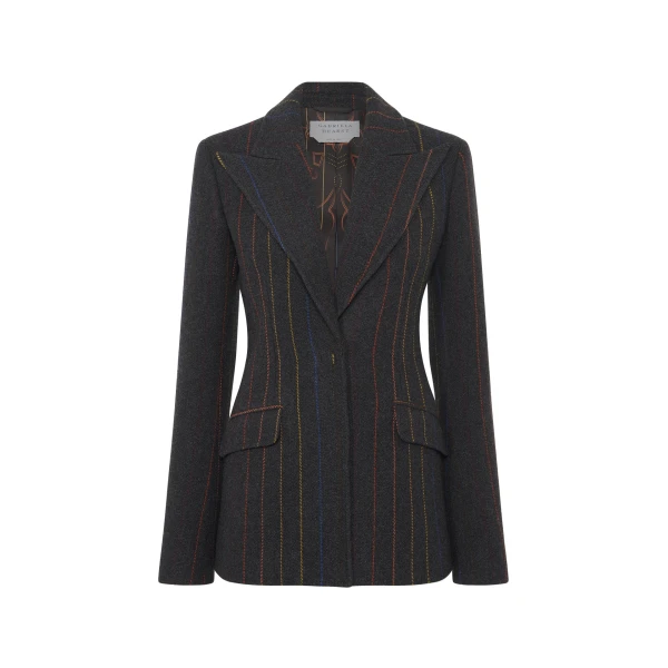 Leiva Blazer in Charcoal Multi Pinstripe Wool Cashmere
