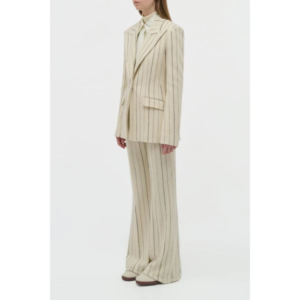 Leiva Blazer in Ivory Multi Pinstripe Wool Cashmere